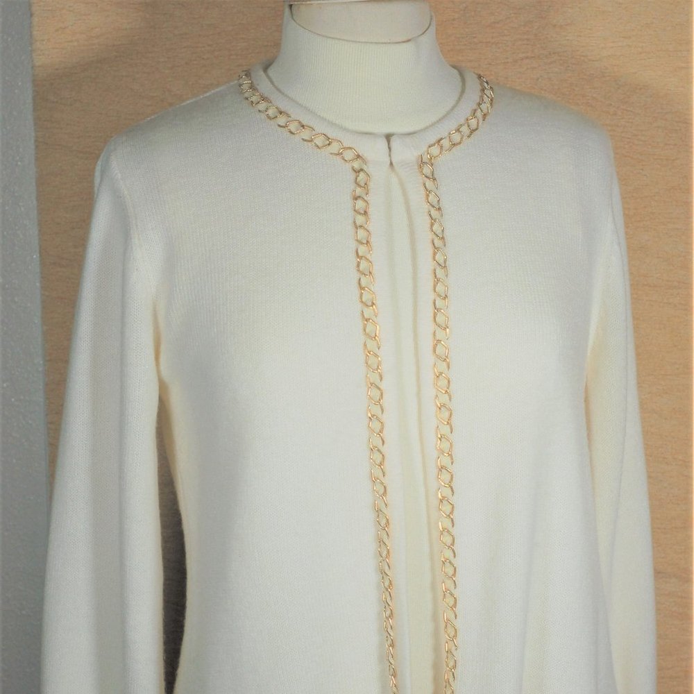 Chanel Style Creamy White Sweater Set Gold Chain